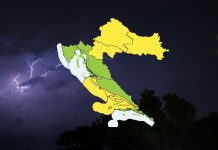 Žuti alarm zbog grmljavinskog nevremena u istočnoj Hrvatskoj