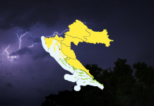 Žuti meteoalarm za istok Hrvatske od 19 sati: Mogući izraženiji pljuskovi, grmljavina i jak vjetar