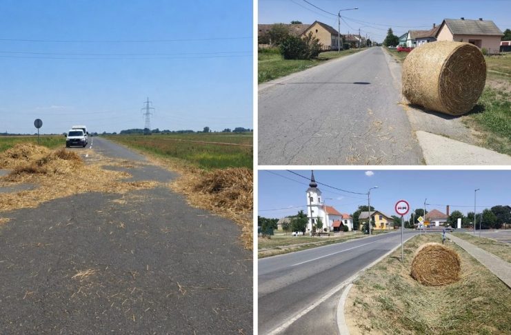 Rolo-bale pale na cestu i ugrozile promet, vozači pobjegli bez zaustavljanja i uklanjanja tereta