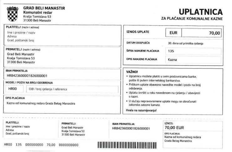 Ženi na automobilu ostavljena lažna uplatnica za kaznu, slučaj prijavljen policiji
